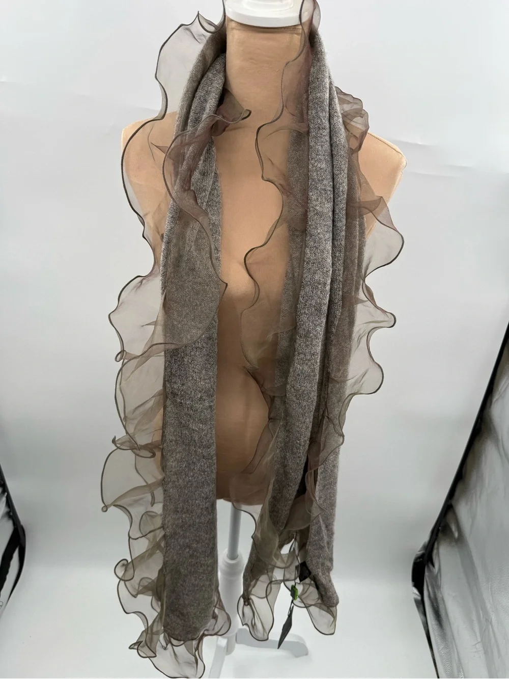 Saldarini 1882 Como Italy Mohair Blend Ruffle Organza Trim Scarf Shawl Wrap NWT